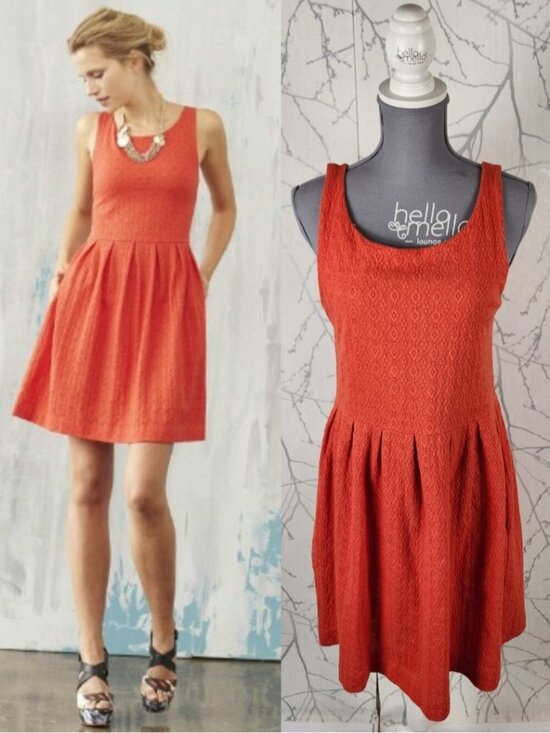 Anthropologie Dresses & Skirts - Deletta Orange Textured Jersey Knit Fit & Flare Dress